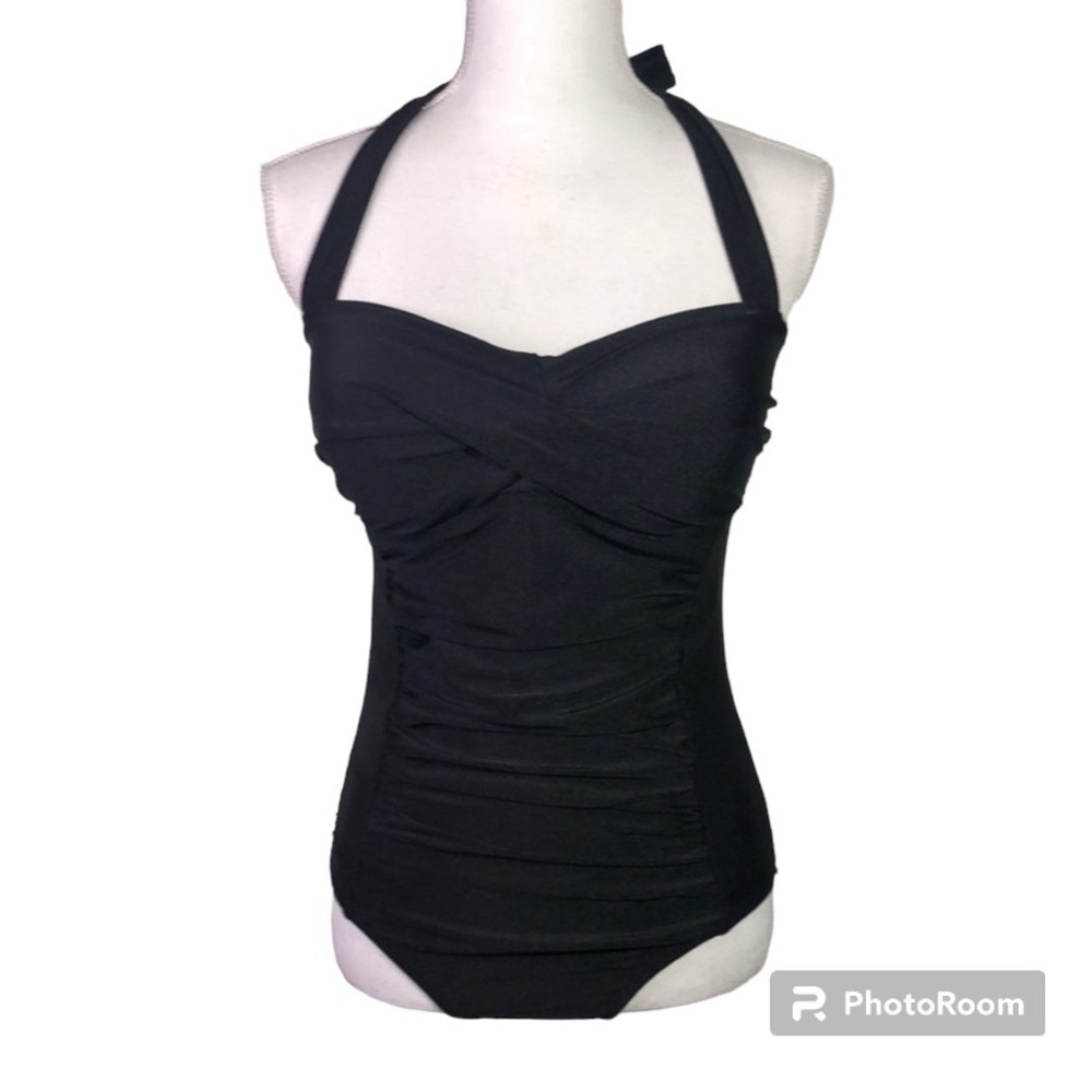 NWT Marilyn Monroe Swimwear Black Pin Up Halter Tie One Piece Swim Suit …